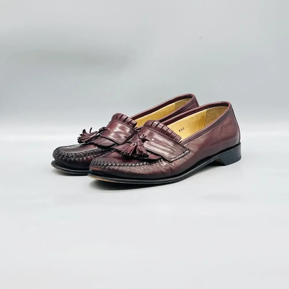 Johnston & Murphy Shoes Mens 8.5 Red Leather Kiltie Tassel Loafers Italy Dress